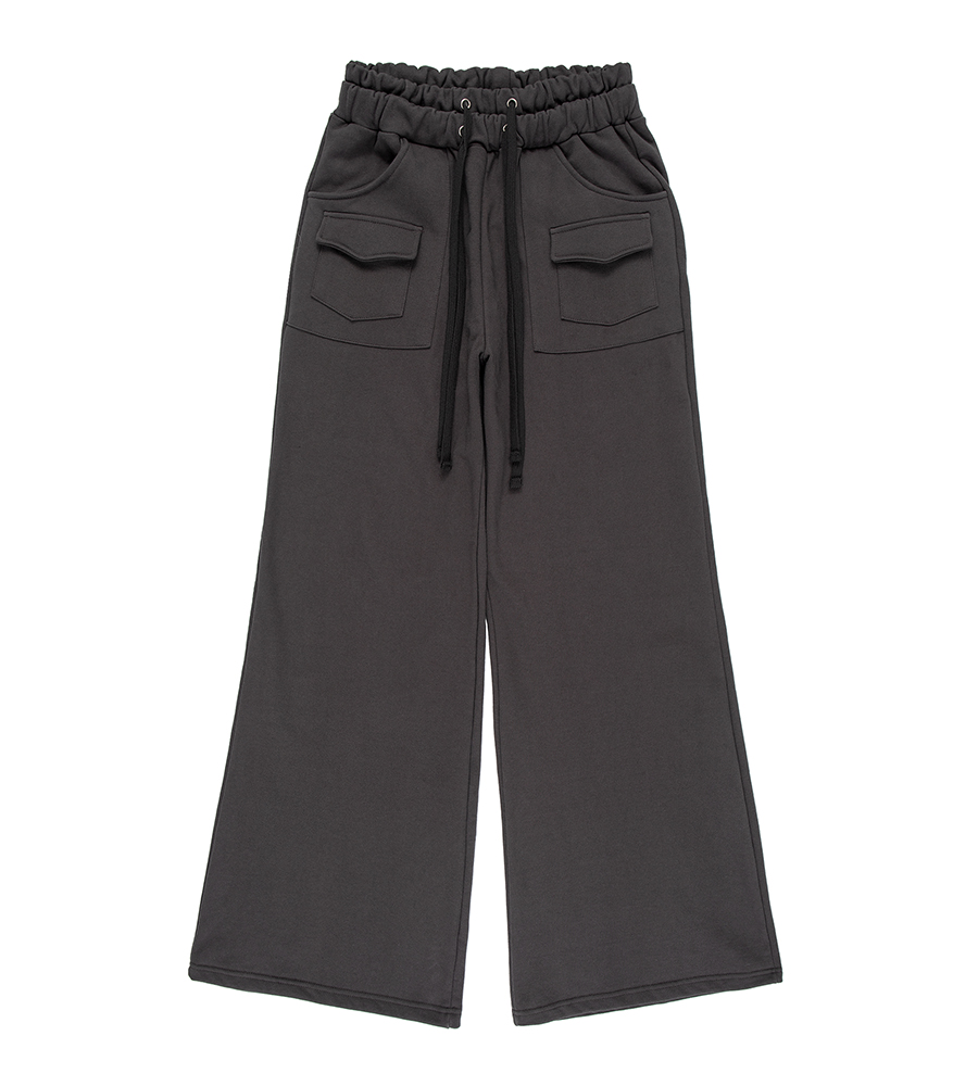Double Layered Heavy Terry Flare Pants - Lead Grey