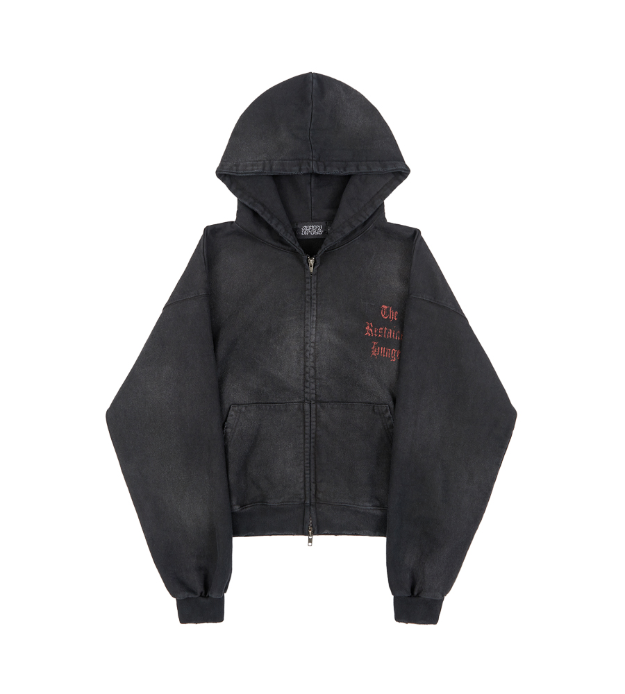 The Restrained Hunger Heavy Terry Zip Up Hoodie - Washed Black
