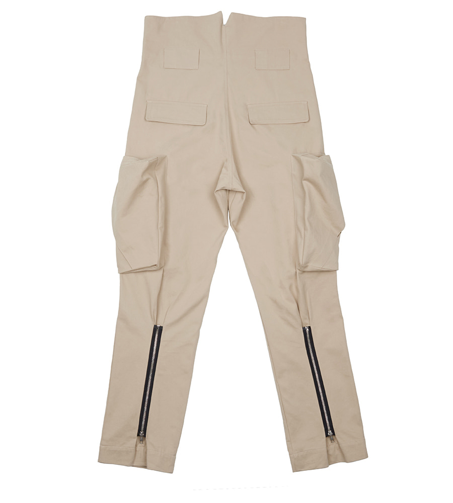 3D Cargo Pocket Cotton Pants - Beige