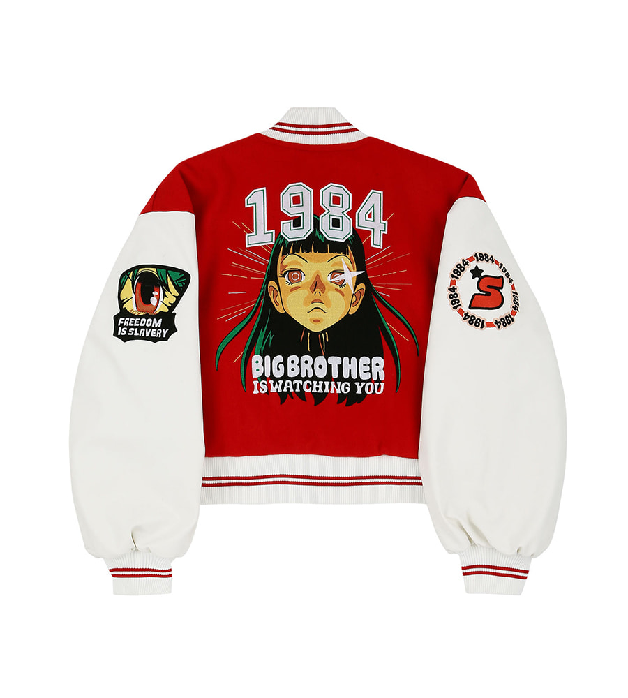 1984 short quilted varsity jacket - Red