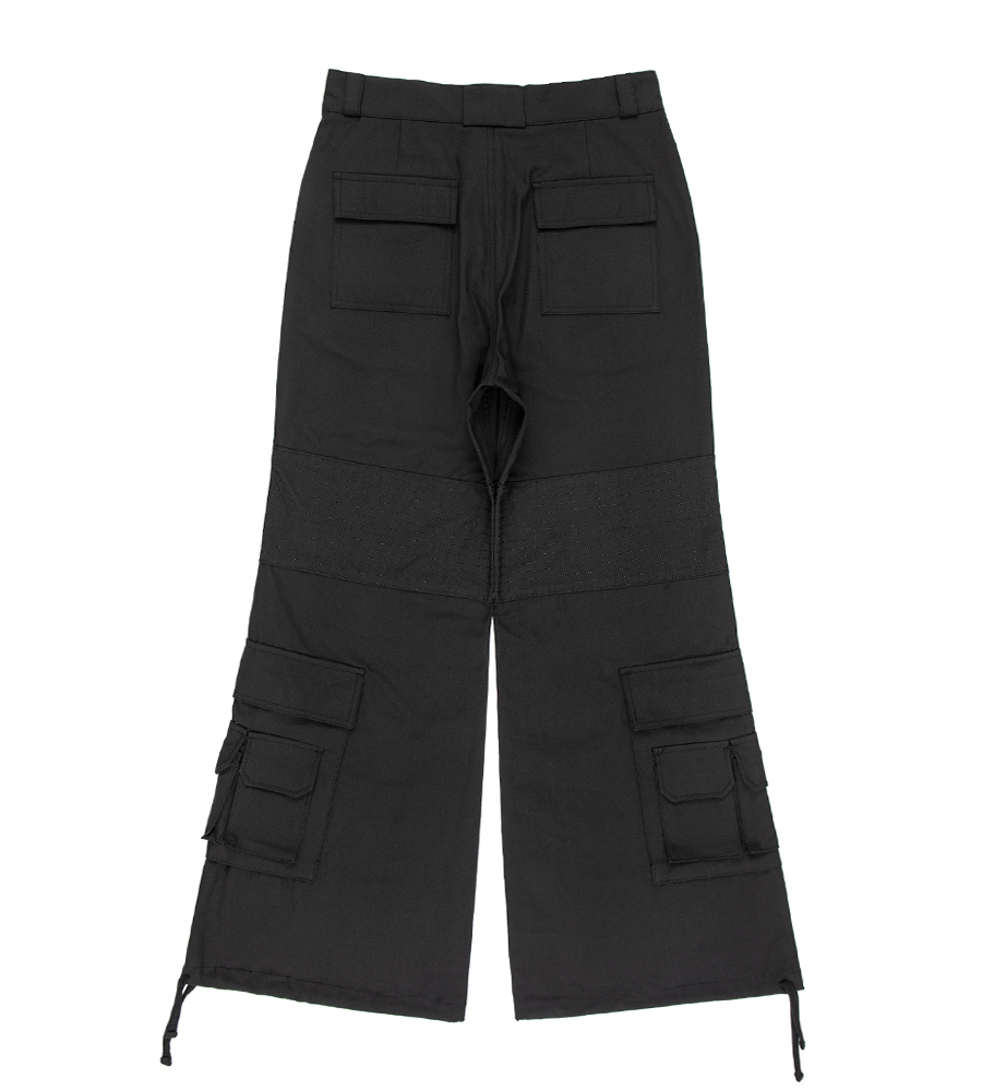 Cargo Wide Flare Trousers - Black