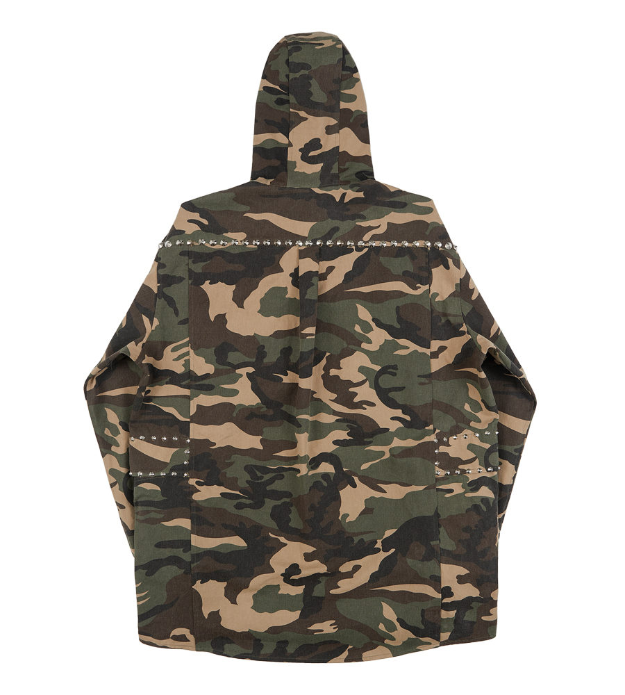 Camouflage Studded Hooded Shirt - Woodland Camo